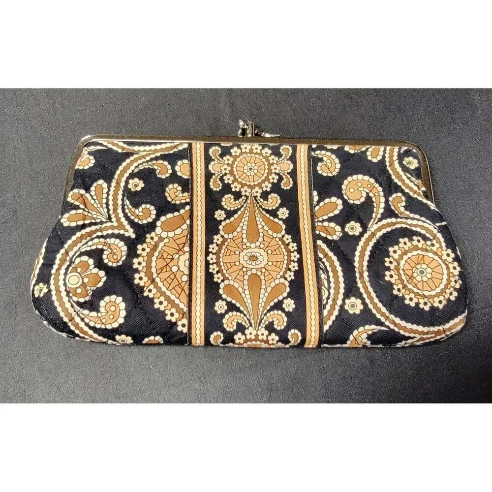 Vera Bradley Cafe Latte Clutch Bag Silver Hardware Snap Close 8x4 in
